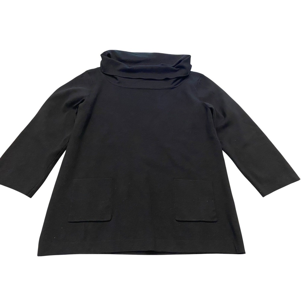Elliott Lauren Top Womens Small Black Silk Blend Cowl Neck Pocket Pullover Knit